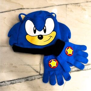 Sonic the Hedgehog Kids Hat & Gloves Set | Blue Winter Cold Weather